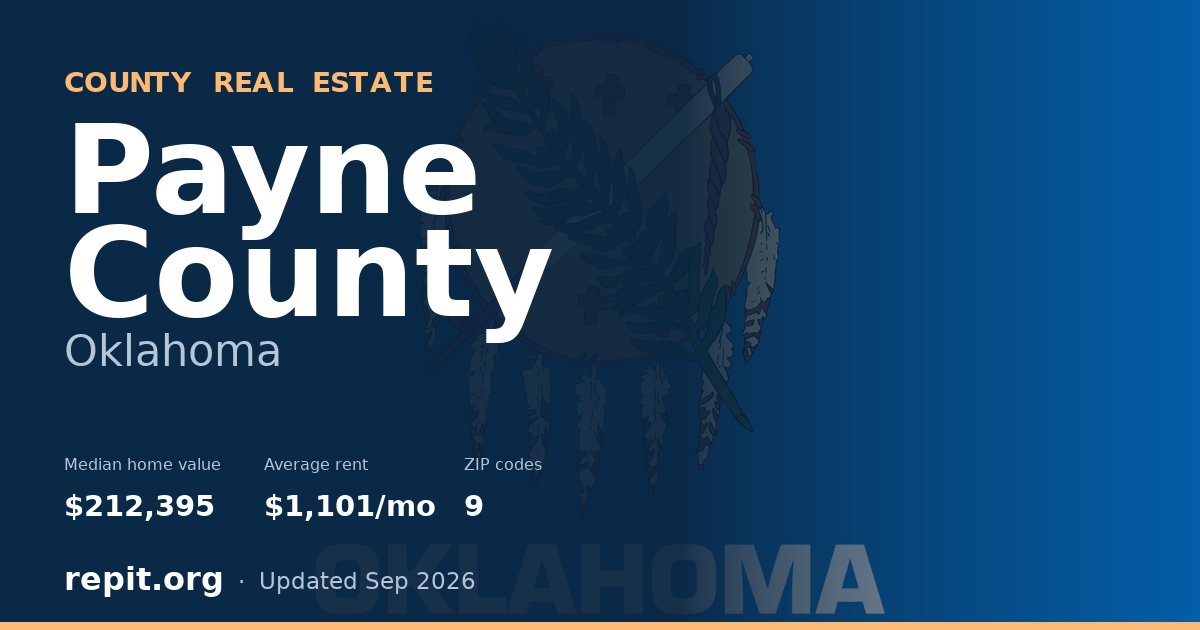 Payne County, OK real estate — median home value $212,395, average rent $1,101/mo