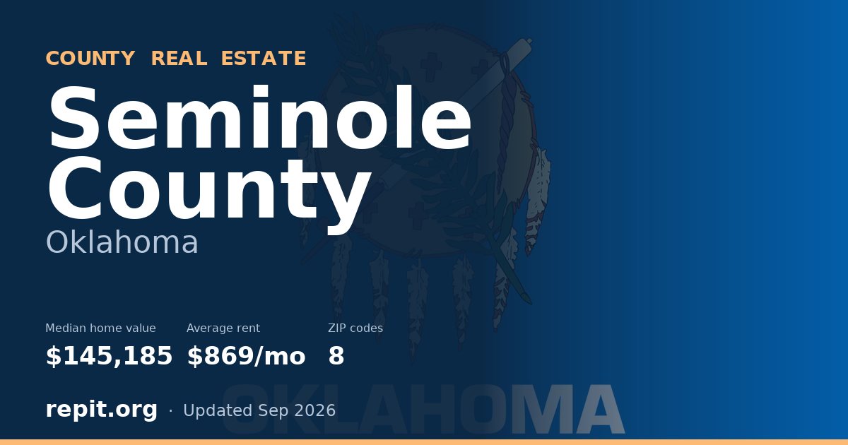 Seminole County, OK real estate — median home value $145,185, average rent $869/mo