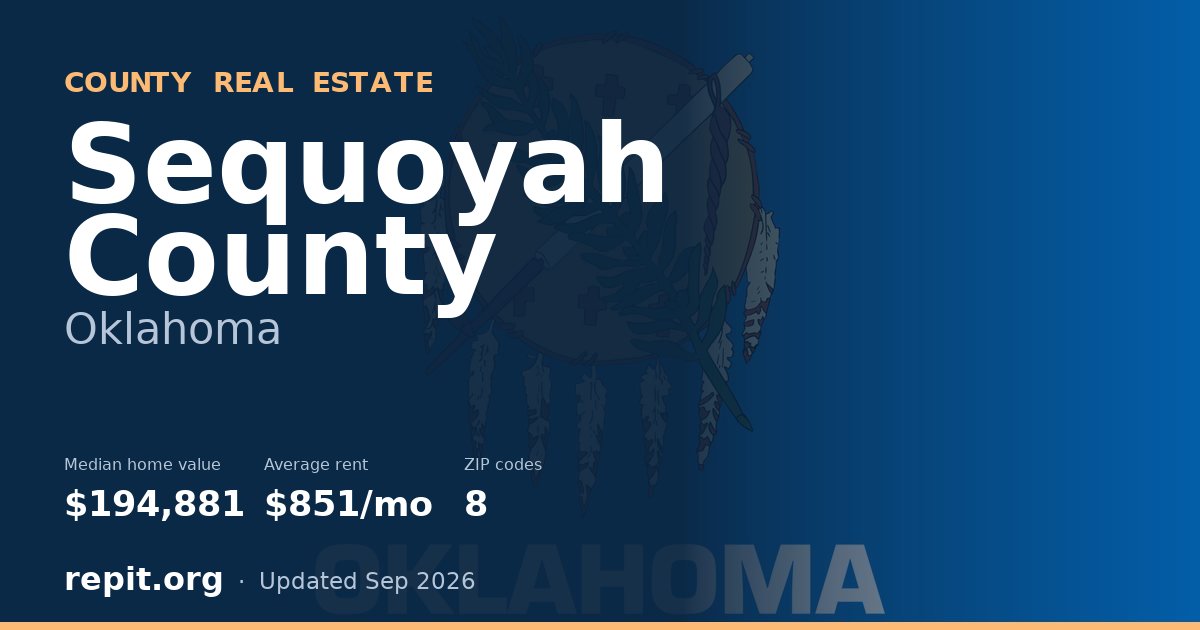 Sequoyah County, OK real estate — median home value $194,881, average rent $851/mo