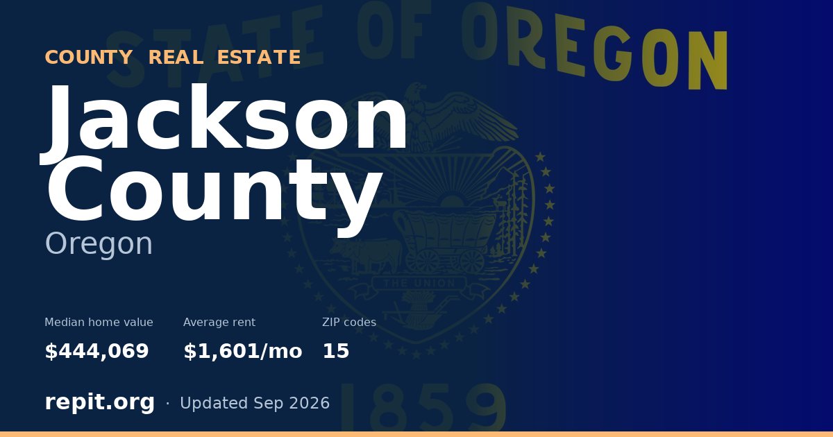 Jackson County, OR real estate — median home value $444,069, average rent $1,601/mo