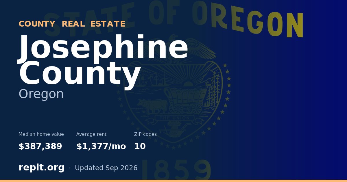 Josephine County, OR real estate — median home value $387,389, average rent $1,377/mo