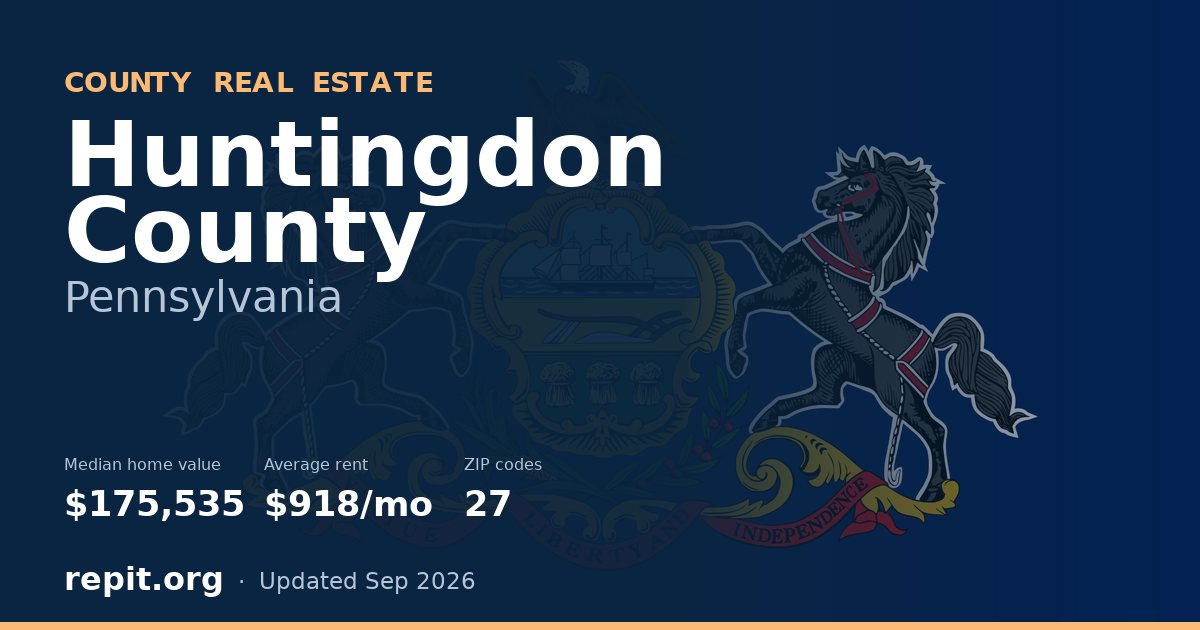 Huntingdon County, PA real estate — median home value $175,535, average rent $918/mo