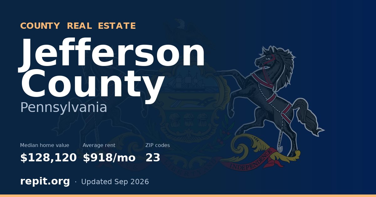 Jefferson County, PA real estate — median home value $128,120, average rent $918/mo