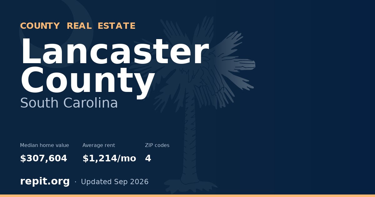 Lancaster County, SC real estate — median home value $307,604, average rent $1,214/mo