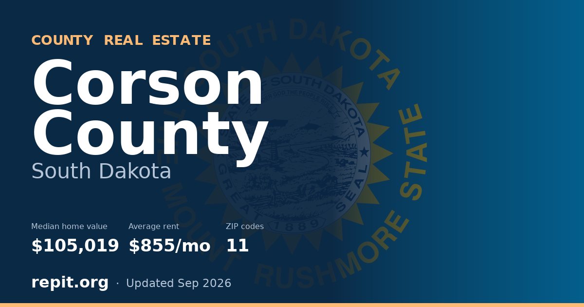 Corson County, SD real estate — median home value $105,019, average rent $855/mo
