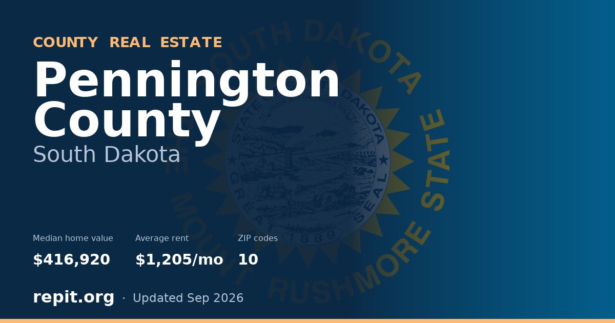 Pennington County, SD real estate — median home value $416,920, average rent $1,205/mo