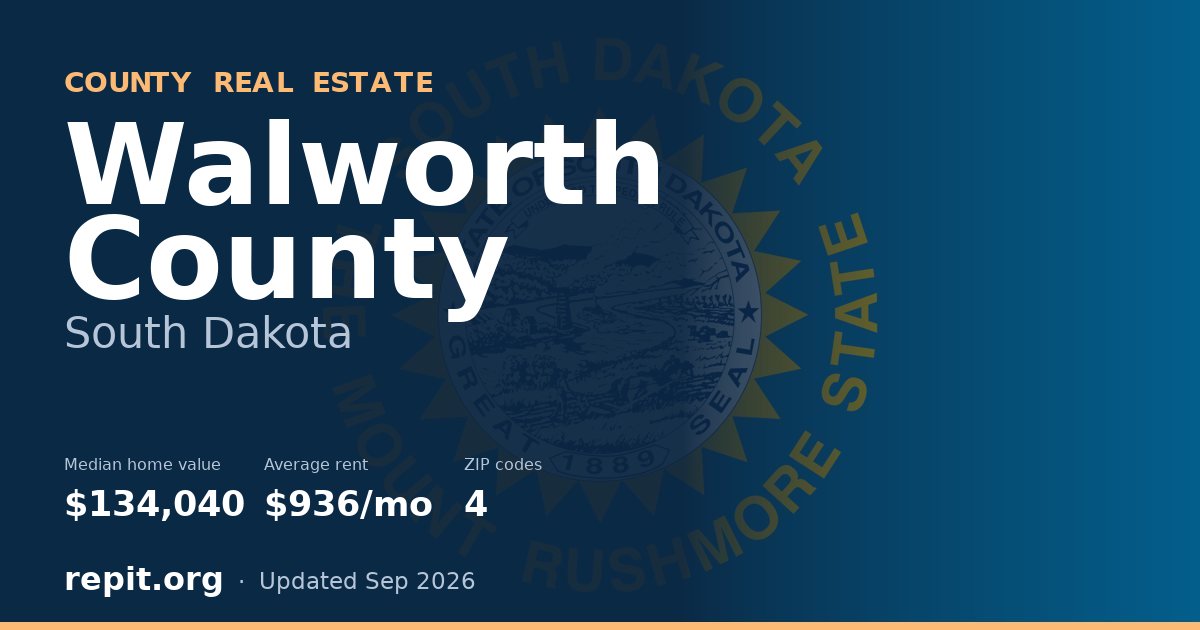 Walworth County, SD real estate — median home value $134,040, average rent $936/mo