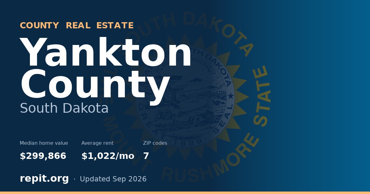 Yankton County, SD real estate — median home value $299,866, average rent $1,022/mo