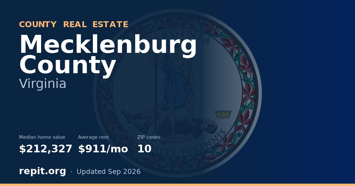 Mecklenburg County, VA real estate — median home value $212,327, average rent $911/mo