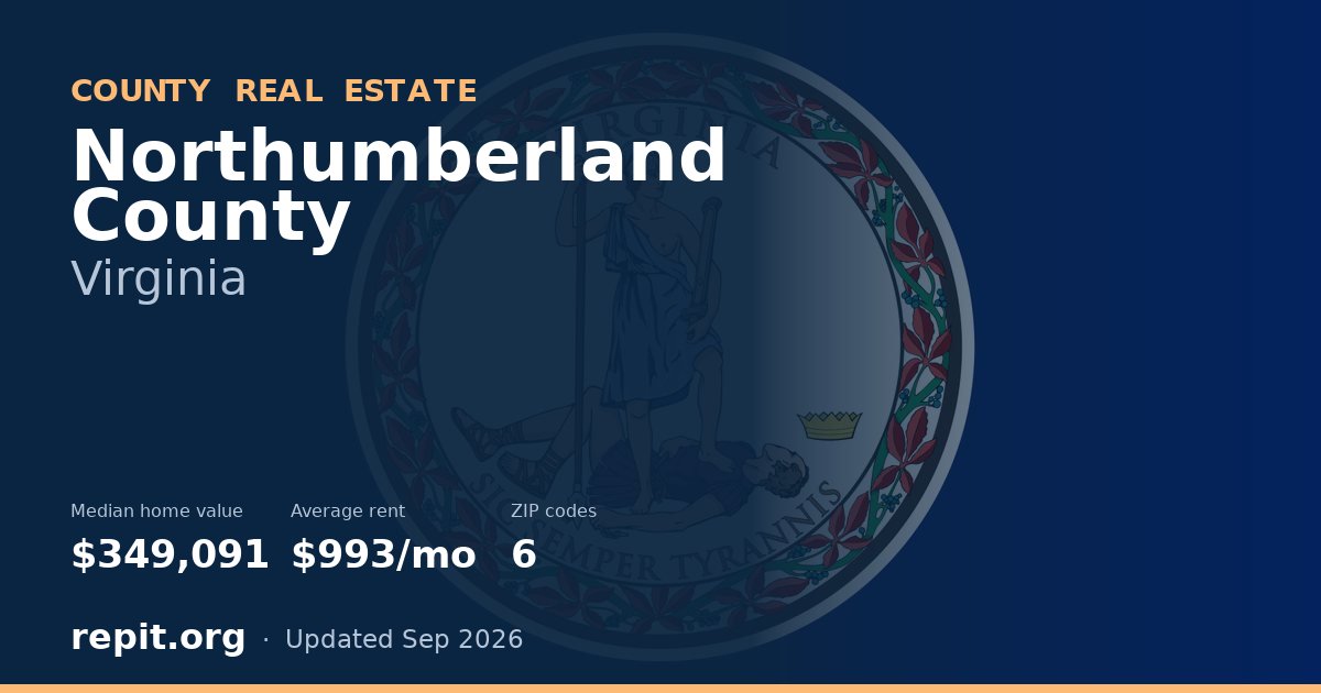 Northumberland County, VA real estate — median home value $349,091, average rent $993/mo