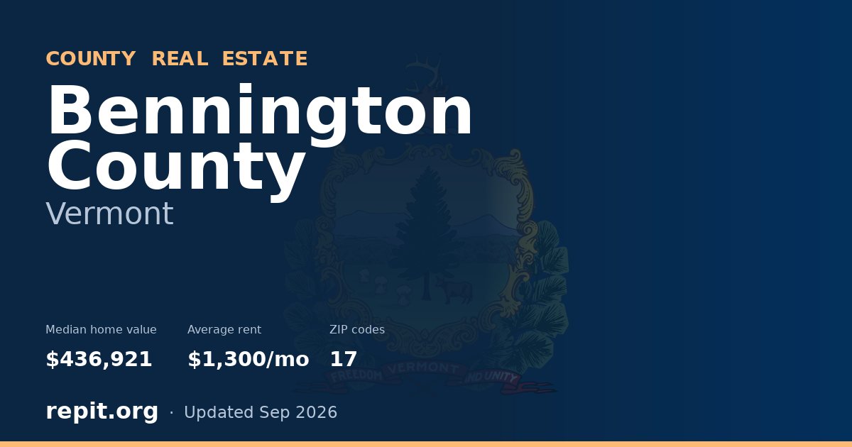 Bennington County, VT real estate — median home value $436,921, average rent $1,300/mo