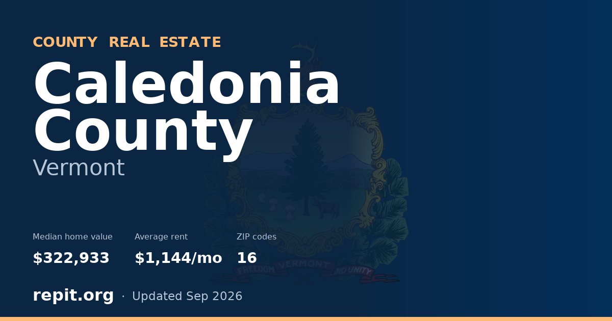Caledonia County, VT real estate — median home value $322,933, average rent $1,144/mo