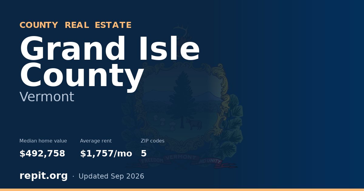 Grand Isle County, VT real estate — median home value $492,758, average rent $1,757/mo