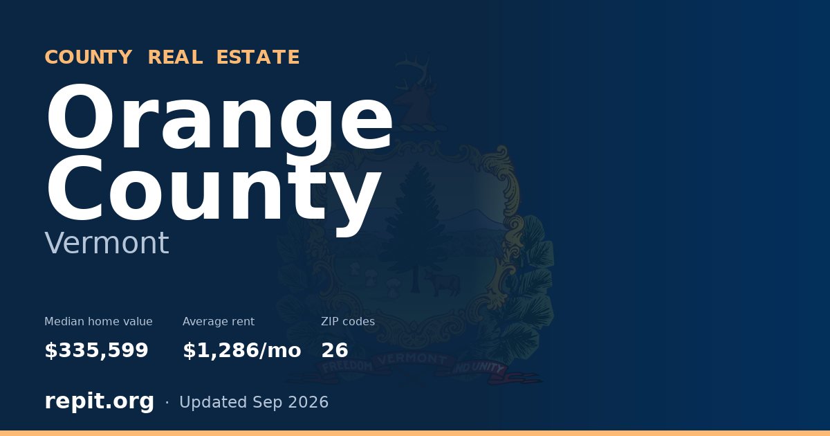 Orange County, VT real estate — median home value $335,599, average rent $1,286/mo