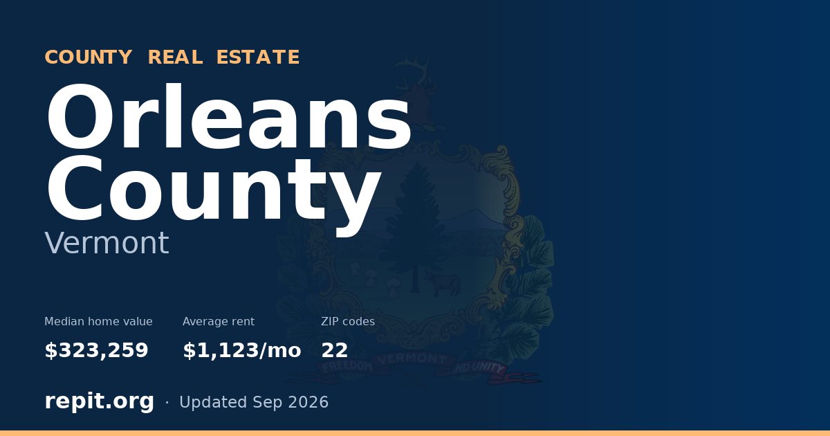 Orleans County, VT real estate — median home value $323,259, average rent $1,123/mo