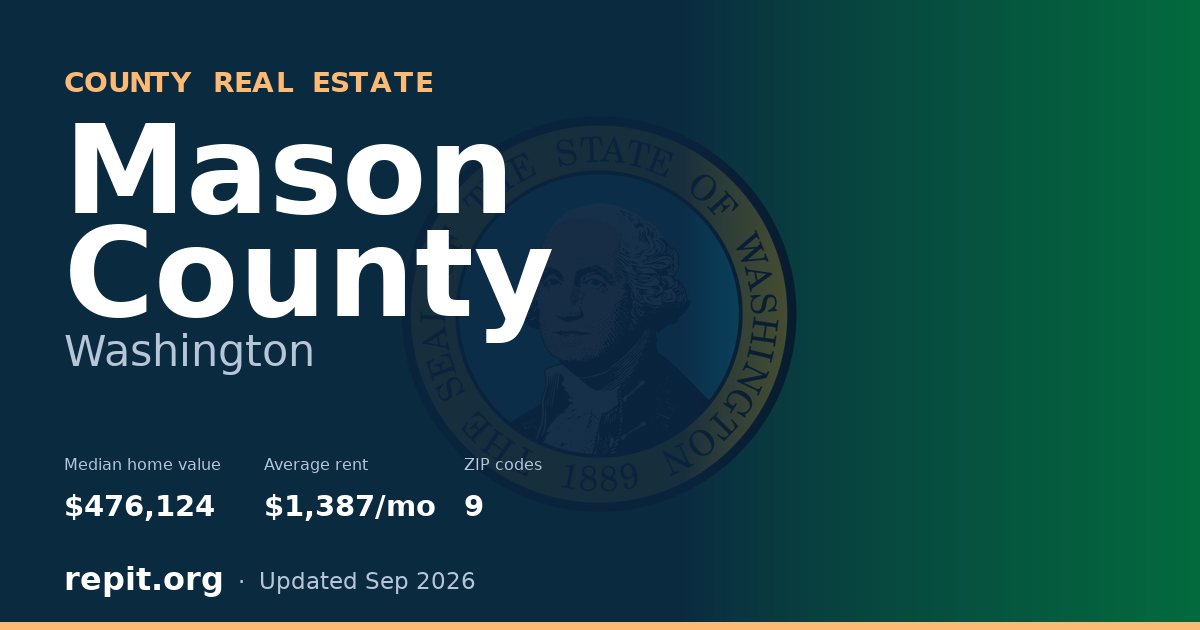 Mason County, WA real estate — median home value $476,124, average rent $1,387/mo