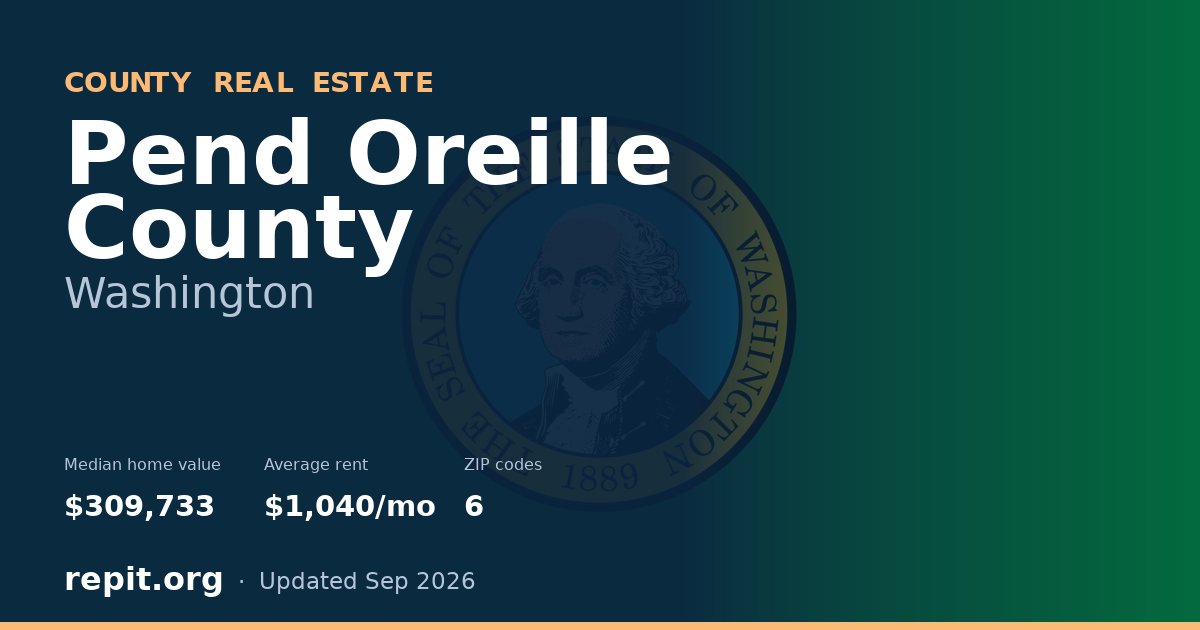 Pend Oreille County, WA real estate — median home value $309,733, average rent $1,040/mo