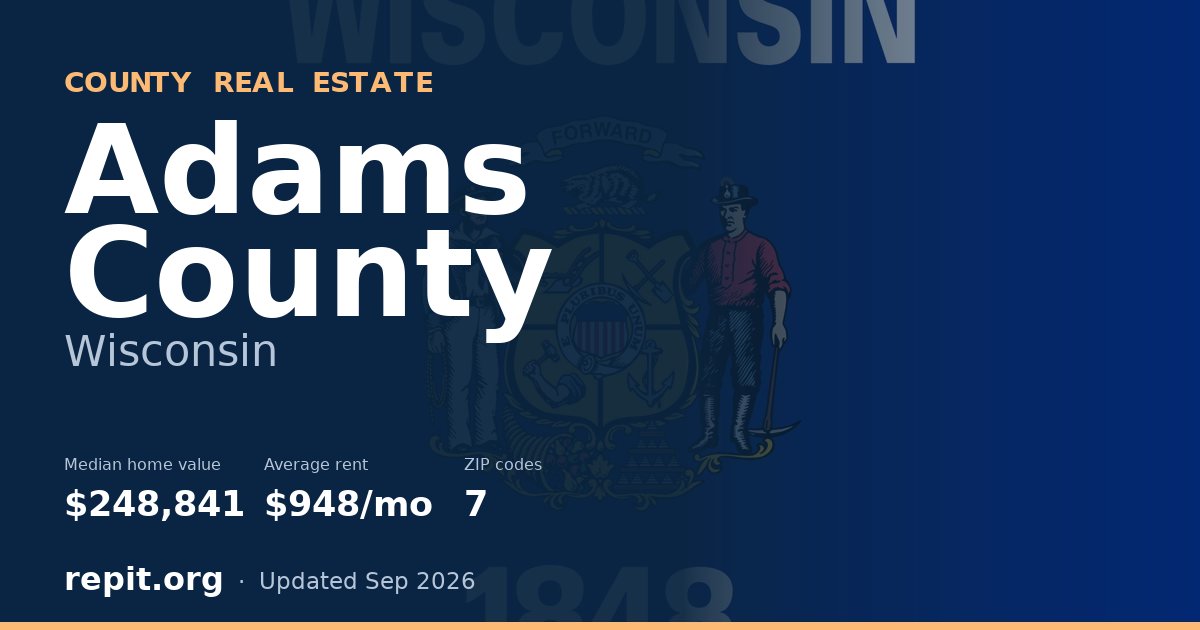 Adams County, WI real estate — median home value $248,841, average rent $948/mo