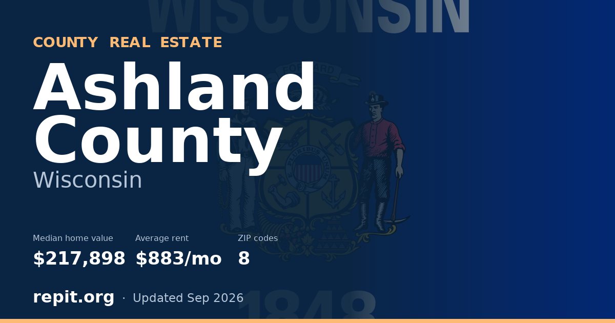 Ashland County, WI real estate — median home value $217,898, average rent $883/mo