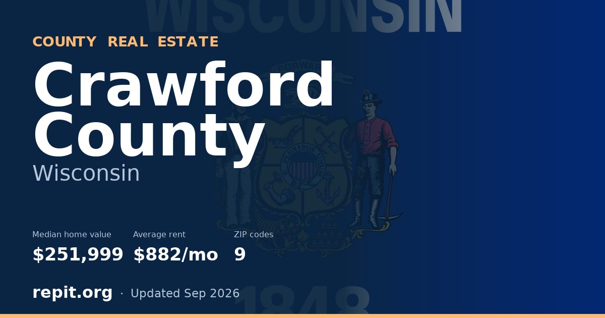 Crawford County, WI real estate — median home value $251,999, average rent $882/mo