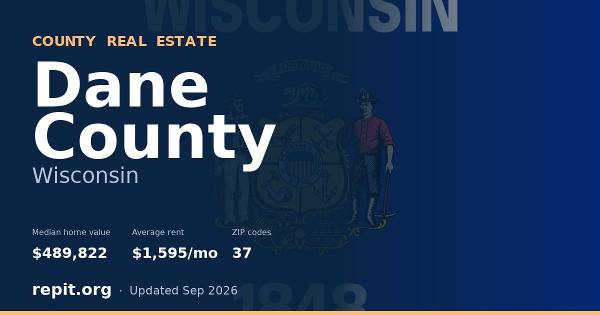 Dane County, WI real estate — median home value $489,822, average rent $1,595/mo