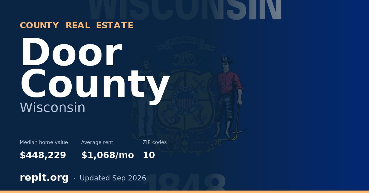 Door County, WI real estate — median home value $448,229, average rent $1,068/mo