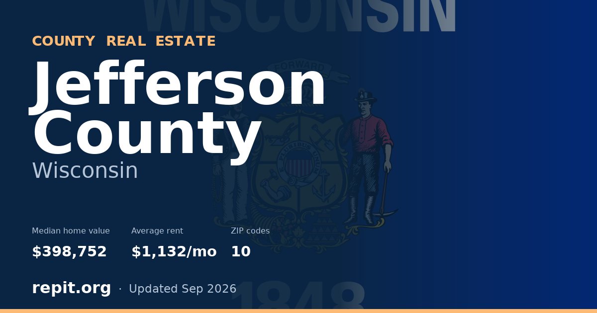Jefferson County, WI real estate — median home value $398,752, average rent $1,132/mo