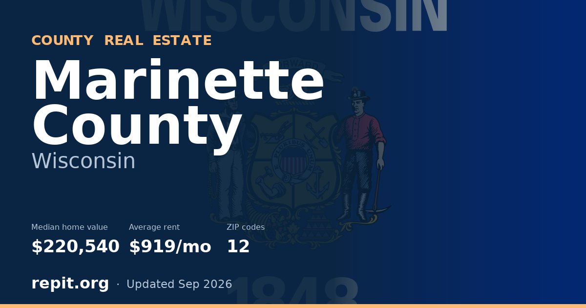 Marinette County, WI real estate — median home value $220,540, average rent $919/mo