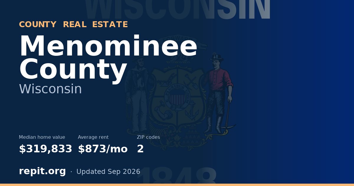 Menominee County, WI real estate — median home value $319,833, average rent $873/mo