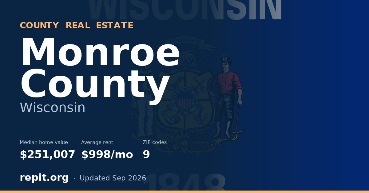 Monroe County, WI real estate — median home value $251,007, average rent $998/mo