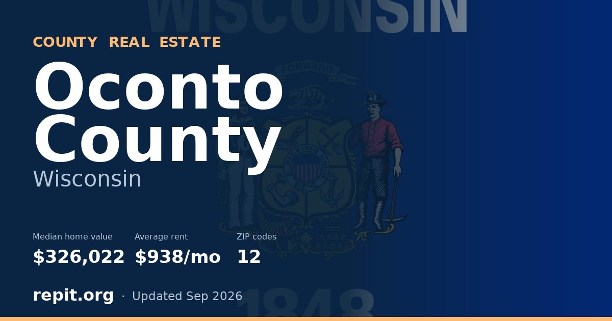 Oconto County, WI real estate — median home value $326,022, average rent $938/mo