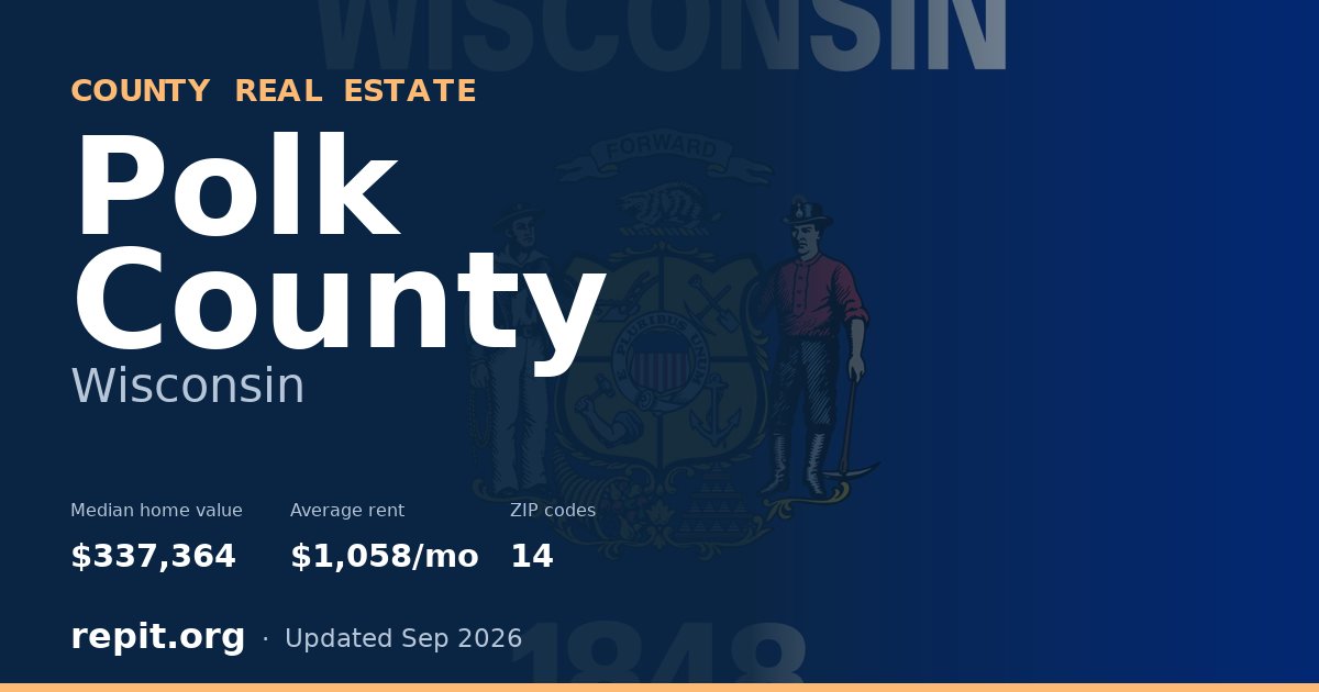 Polk County, WI real estate — median home value $337,364, average rent $1,058/mo