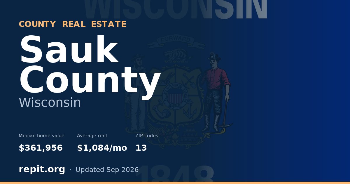 Sauk County, WI real estate — median home value $361,956, average rent $1,084/mo