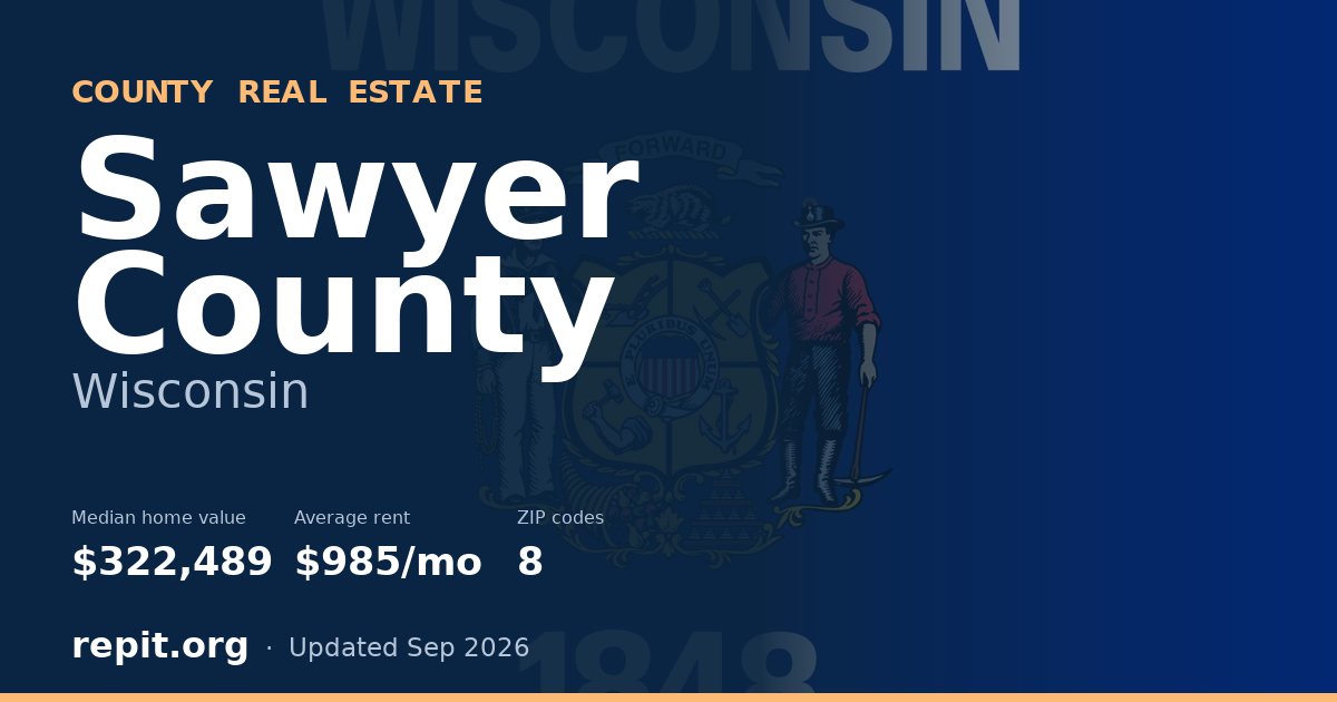 Sawyer County, WI real estate — median home value $322,489, average rent $985/mo