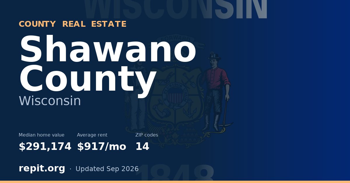 Shawano County, WI real estate — median home value $291,174, average rent $917/mo