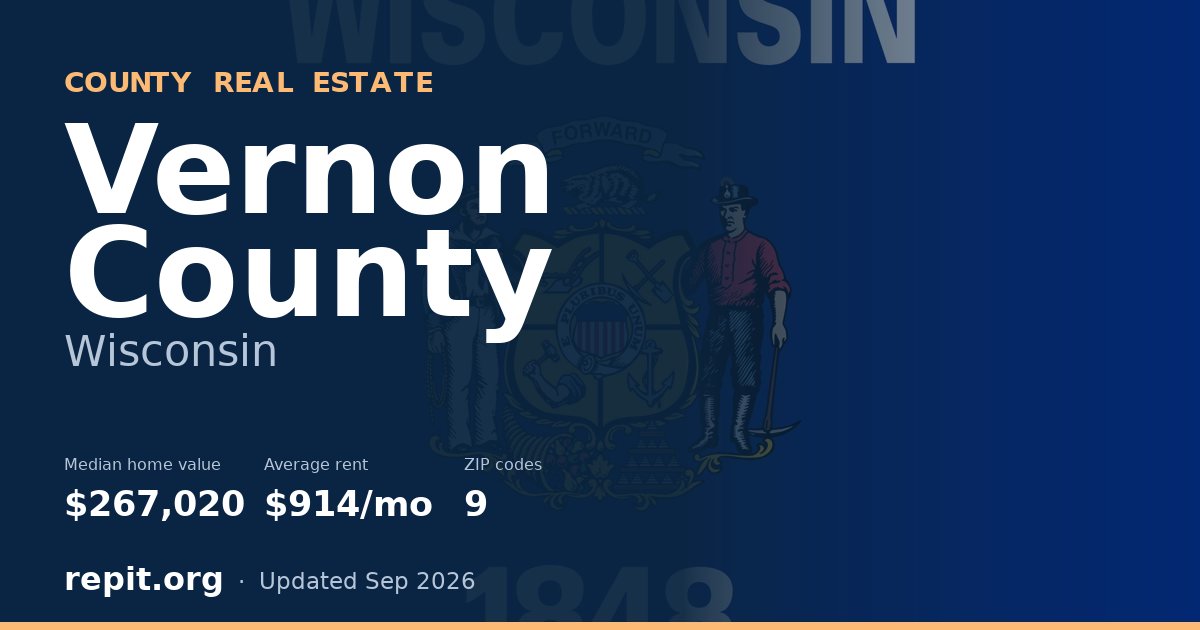 Vernon County, WI real estate — median home value $267,020, average rent $914/mo