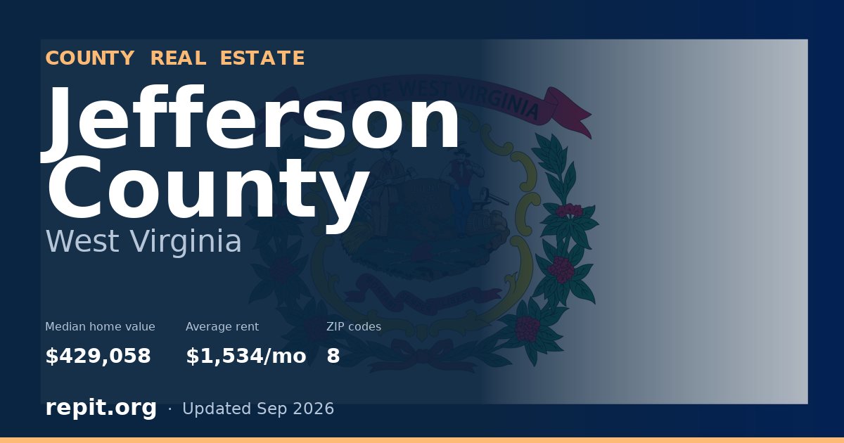 Jefferson County, WV real estate — median home value $429,058, average rent $1,534/mo