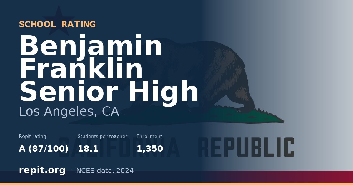 Benjamin Franklin Senior High, Los Angeles, CA — Repit school rating A (87/100)