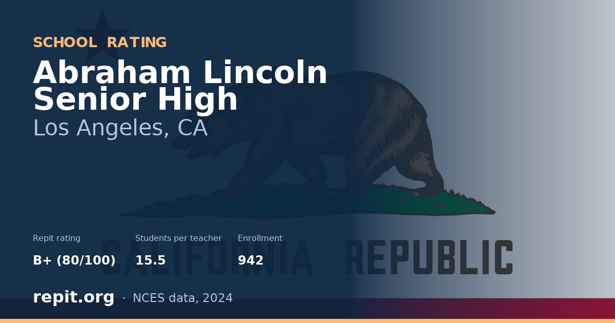 Abraham Lincoln Senior High, Los Angeles, CA — Repit school rating B+ (80/100)