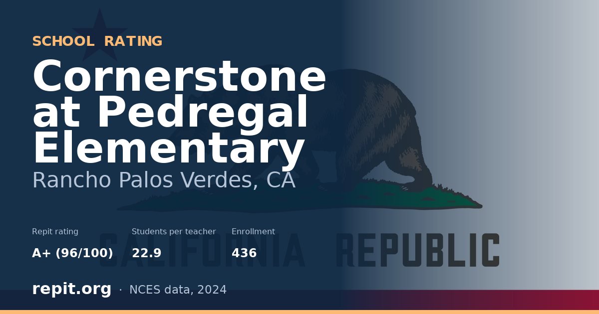 Cornerstone at Pedregal Elementary, Rancho Palos Verdes, CA — Repit school rating A+ (96/100)