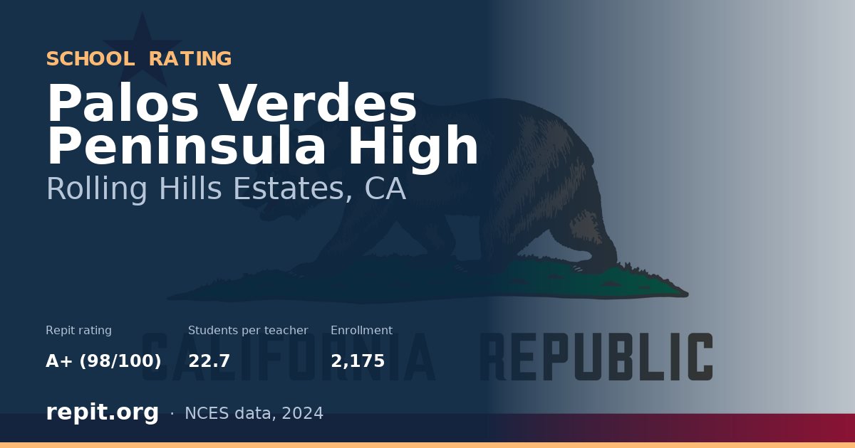Palos Verdes Peninsula High, Rolling Hills Estates, CA — Repit school rating A+ (98/100)