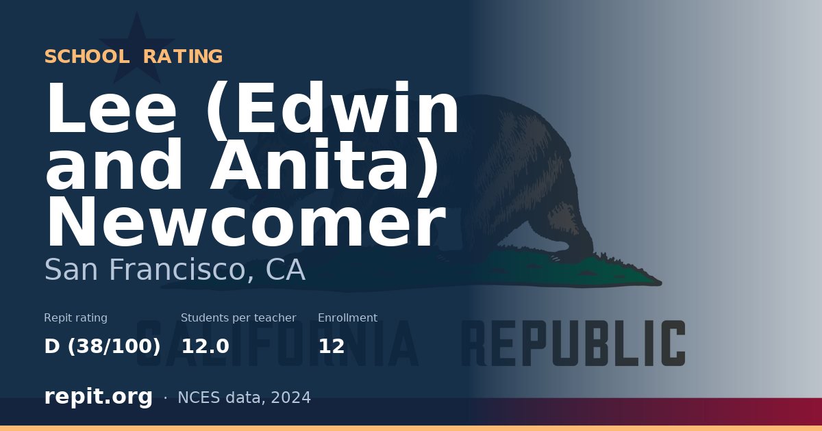 Lee (Edwin and Anita) Newcomer, San Francisco, CA — Repit school rating D (38/100)