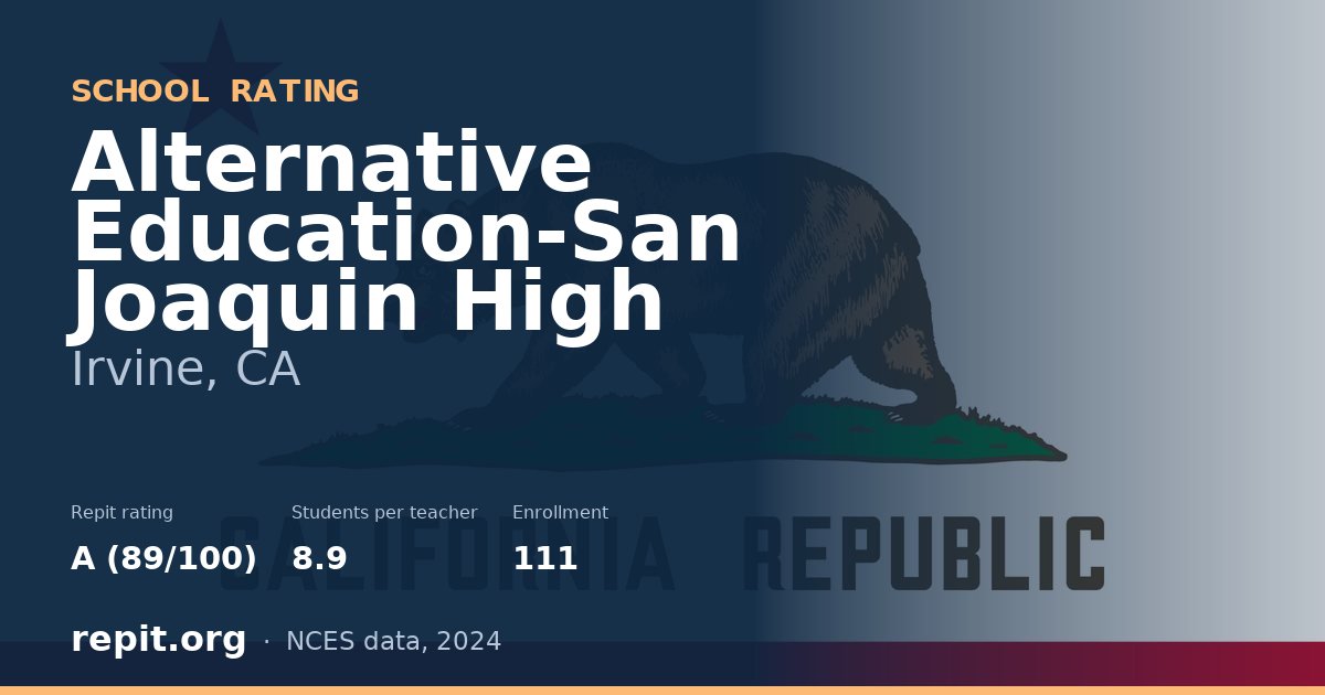 Alternative Education-San Joaquin High, Irvine, CA — Repit school rating A (89/100)