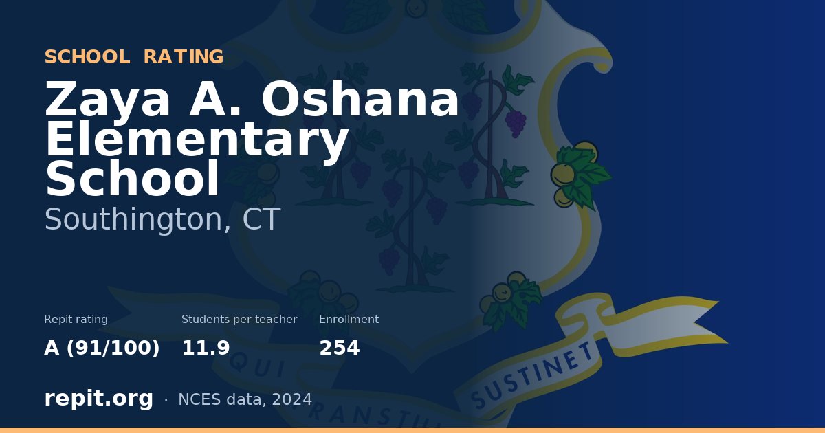 Zaya A. Oshana Elementary School, Southington, CT — Repit school rating A (91/100)