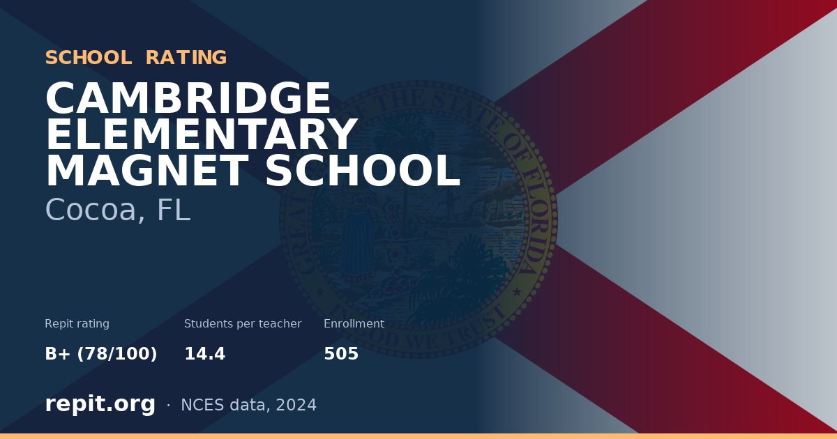 CAMBRIDGE ELEMENTARY MAGNET SCHOOL, Cocoa, FL — Repit school rating B+ (78/100)