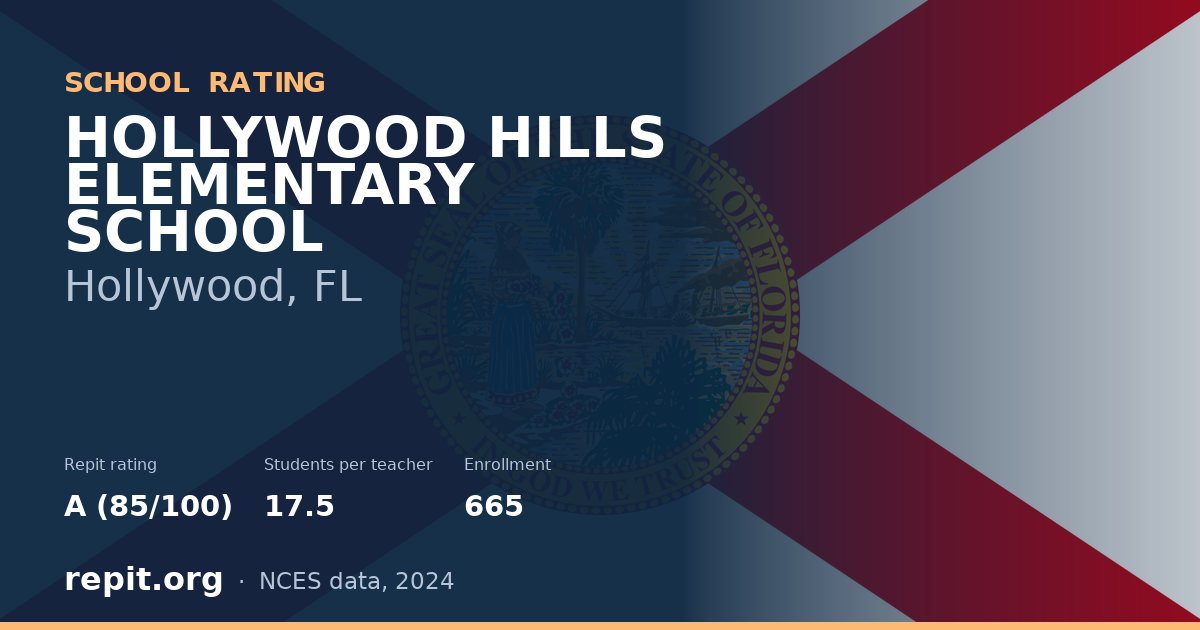 HOLLYWOOD HILLS ELEMENTARY SCHOOL, Hollywood, FL — Repit school rating A (85/100)