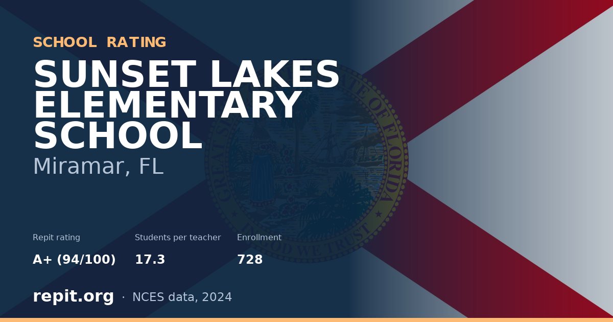 SUNSET LAKES ELEMENTARY SCHOOL, Miramar, FL — Repit school rating A+ (94/100)