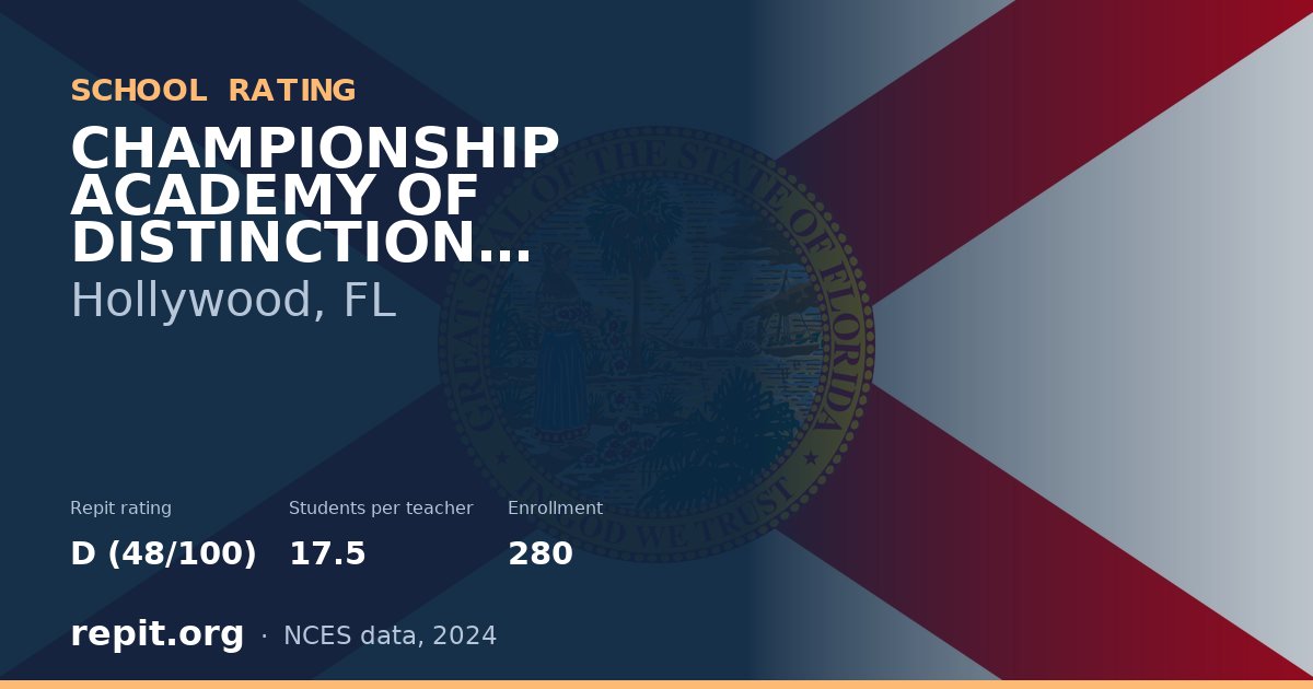 CHAMPIONSHIP ACADEMY OF DISTINCTION MIDDLE SCHOOL, Hollywood, FL — Repit school rating D (48/100)