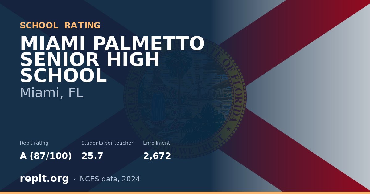 MIAMI PALMETTO SENIOR HIGH SCHOOL, Miami, FL — Repit school rating A (87/100)