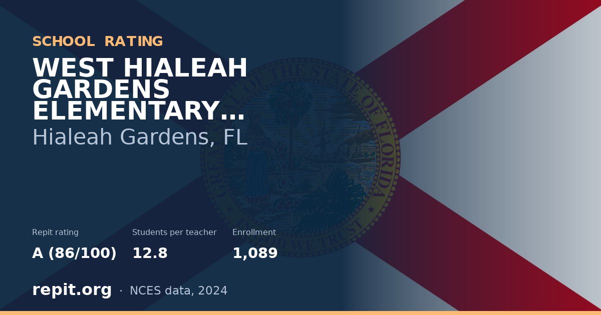 WEST HIALEAH GARDENS ELEMENTARY SCHOOL, Hialeah Gardens, FL — Repit school rating A (86/100)